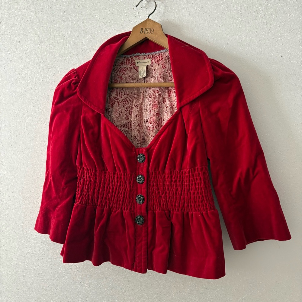 Elevenses red velvet jacket